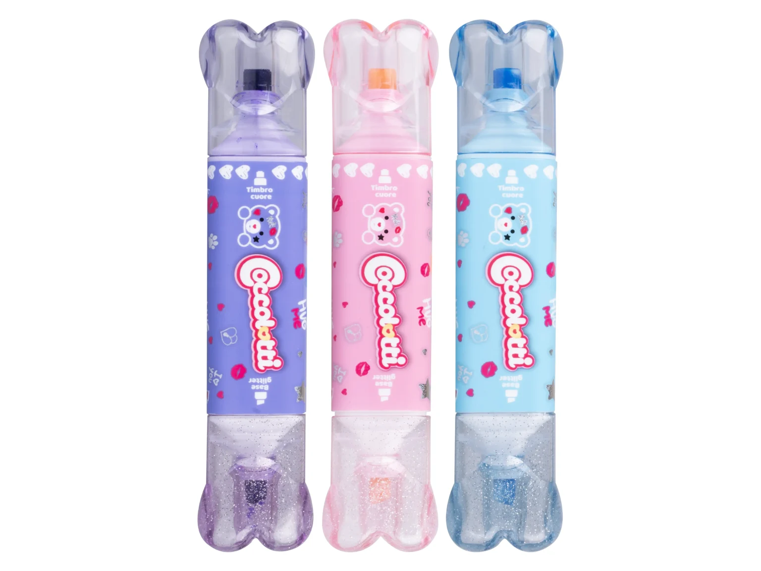 set 3 evidenziatori con timbro coccolotti evidenziatori coccolotti con timbro colourbook set 3 evidenziatori 2 in 1 coccolotti