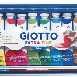 GIOTTO Extra Fine - Astuccio da 12 Tempere Extra Fine in Tubetto + 1 Pennello, 12ml