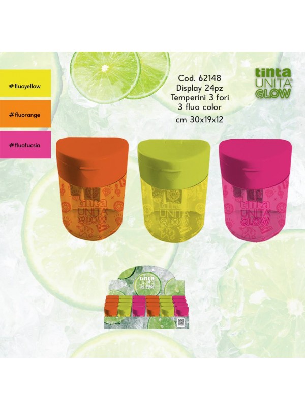 Temperino 3 fori in metallo con contenitore e tappo Tinta Unita Glow 2025
