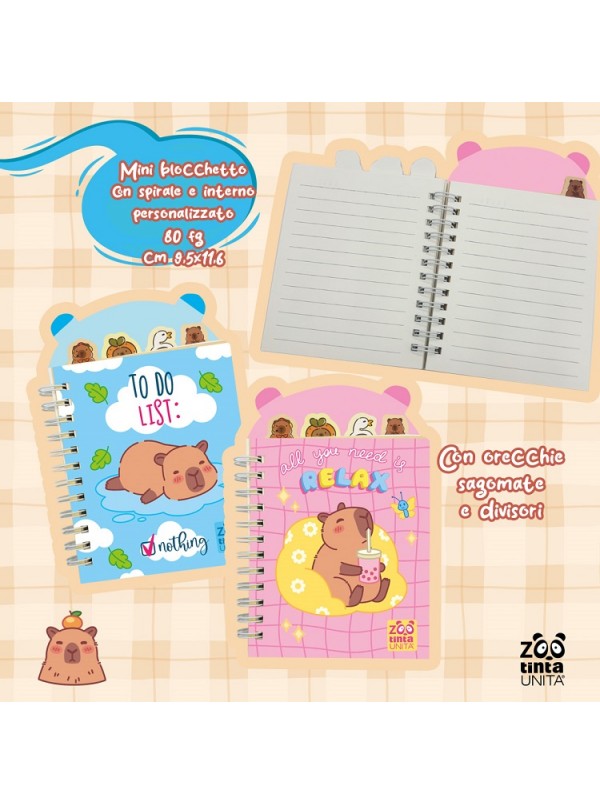block notes capibara con spirale e orecchie tintaunita mini blocchetto capibara a6 con orecchie sagomate blocco notes capibara zoo tintaunita