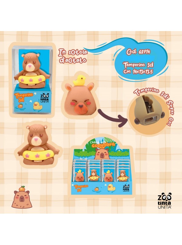 temperino animaletto 3d capibara tintaunita • temperino capibara zoo tintaunita • temperamatite animaletto 3d capibara