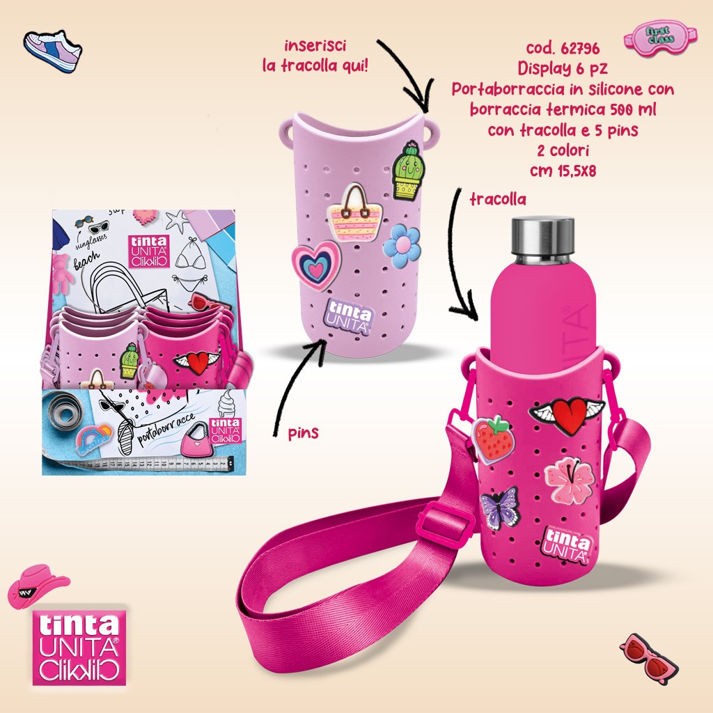 borraccia termica 500ml tintaunita click • borraccia tintaunita click con portaborraccia silicone • borraccia termica tintaunita con 5 pins
